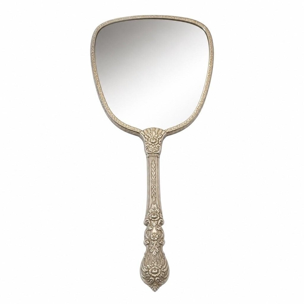 Vintage Hollywood Regency Art Deco Handheld Vanity Mirror 1950s Ornate Floral